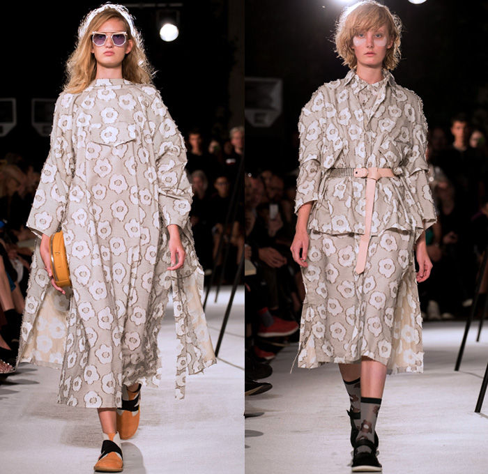 Henrik Vibskov 2018 Spring Summer Womens Runway Catwalk Looks - Copenhagen Fashion Week Denmark CPHFW - The Great Chain Of Sleepers Shirtdress Sleeping Fox Giraffe Long Sleeve Blouse Shirt Kimono Wrap Robe Embroidery Extra Sleeves Stripes Dress Plaid Tartan Check Gingham Sweater Jumper Outerwear Blazer Jacket Denim Jeans Skirt Frock Wide Leg Trousers Palazzo Pants Fedora Hat Horn Handbag Circular Bag Sunglasses Suede Trainers Socks With Sandals Scarf