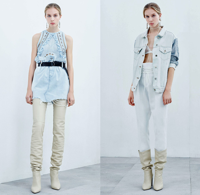 IRO Paris 2018 Spring Summer Womens Lookbook Presentation - Mode à Paris Fashion Week Mode Féminin France - Denim Jeans Shorts Cutoffs Frayed Raw Hem Destroyed Faded Paper Bag Waist Miniskirt Hybrid Combo Panel Jacket Knit Ribbed Bouclé Weave Blazer Long Sleeve Blouse Shirt Tunic Bralette Abstract Tribal Snakeskin Print Tie Up Waist Noodle Strap One Shoulder Sheer Chiffon Organza Lace Needlework Ruffles Embroidery Bedazzled Sequins Lace Up Drawstring Zebra Stripes Pants Trousers Curved Hem Dress Leather Thigh High Boots Straps Heels Pumps Necklace Earrings Bangles