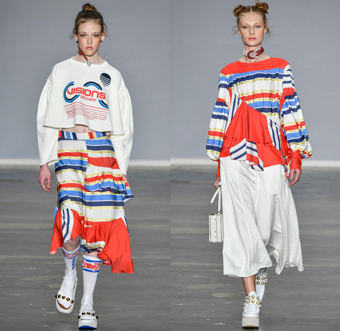 Juliana Jabour 2018 Summer Womens Runway Catwalk Looks - São Paulo Fashion Week N44 Verão 2018 Brasil Southern Hemisphere Moda Desfiles - Stars & Stripes Nautical Raver Crop Top Sweatshirt Parka Anorak Stripes Blouse Ruffles Leg O'Mutton Sleeves Dress Mesh Sheer Knit Crochet Turtleneck Silk Satin Asymmetrical Sweater One Shoulder Denim Jeans Jacketdress Swimsuit Destroyed Onesie Jumpsuit Bib Brace Tearaway Pants Wide Leg Palazzo Trousers Sunglasses Socks Sandals Platforms Rope Earrings Handbag