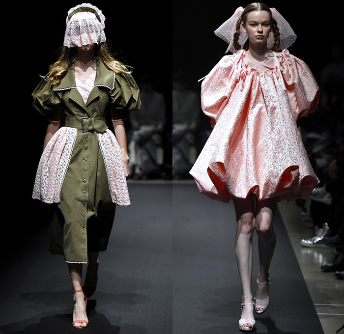 Memuse 2018 Spring Summer Womens Runway Catwalk Looks Risa Aizawa - Amazon Fashion Week Tokyo Japan AmazonFWT - Denim Petals Jean Panels Vest Trench Coat Mesh Fishnet Ruffles Belts Straps Brocade Jacquard Leg O'Mutton Sleeves Sheer Tulle Wires Lace Teddy Bear Plush Toys Geometric Prism Metallic Foil Silk Satin Flowers Floral Moon Crescent Ribbons Maid Apron Check Serpentine Tentacles Rope Weave Braid Doily Accordion Pleats Babydoll Dress Miniskirt Shorts Asymmetrical Hem Hat Boots Veil