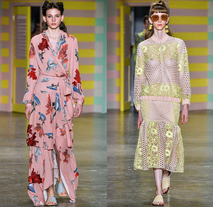 PatBo by Patricia Bonaldi 2018 Summer Womens Runway Catwalk Looks - São Paulo Fashion Week N44 Verão 2018 Brasil Southern Hemisphere Moda Desfiles - 1920s Twenties Beach Denim Jeans Robe Kimono Wrap Patches Tulips Flowers Floral Mushrooms Butterflies Birds Flying Fish Embroidery Coatdress Bomber Jacket Sweatshirt Sweater Fringes Tie Up Knot Ribbon Cross Halterneck Mesh Knit Crochet Lace Maxi Dress Gown Eveningwear Peplum One Shoulder Noodle Strap Velvet Jogger Sweatpants Plaid Check Stripes Satin Crop Top Pointed Shoulders Ruffles Swimsuit Bikini Top Boxy Canteen Handbag Sandals Wide Brim Hat Umbrella