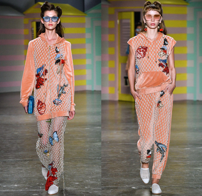 PatBo by Patricia Bonaldi 2018 Summer Womens Runway Catwalk Looks - São Paulo Fashion Week N44 Verão 2018 Brasil Southern Hemisphere Moda Desfiles - 1920s Twenties Beach Denim Jeans Robe Kimono Wrap Patches Tulips Flowers Floral Mushrooms Butterflies Birds Flying Fish Embroidery Coatdress Bomber Jacket Sweatshirt Sweater Fringes Tie Up Knot Ribbon Cross Halterneck Mesh Knit Crochet Lace Maxi Dress Gown Eveningwear Peplum One Shoulder Noodle Strap Velvet Jogger Sweatpants Plaid Check Stripes Satin Crop Top Pointed Shoulders Ruffles Swimsuit Bikini Top Boxy Canteen Handbag Sandals Wide Brim Hat Umbrella