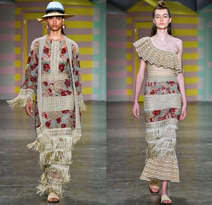 PatBo by Patricia Bonaldi 2018 Summer Womens Runway Catwalk Looks - São Paulo Fashion Week N44 Verão 2018 Brasil Southern Hemisphere Moda Desfiles - 1920s Twenties Beach Denim Jeans Robe Kimono Wrap Patches Tulips Flowers Floral Mushrooms Butterflies Birds Flying Fish Embroidery Coatdress Bomber Jacket Sweatshirt Sweater Fringes Tie Up Knot Ribbon Cross Halterneck Mesh Knit Crochet Lace Maxi Dress Gown Eveningwear Peplum One Shoulder Noodle Strap Velvet Jogger Sweatpants Plaid Check Stripes Satin Crop Top Pointed Shoulders Ruffles Swimsuit Bikini Top Boxy Canteen Handbag Sandals Wide Brim Hat Umbrella