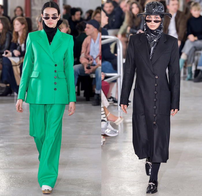 Aalto 2019-2020 Fall Autumn Winter Womens Runway Catwalk Looks - Mode à Paris Fashion Week France - Finlaand Contrast Stitching Denim Jeans Asymmetrical Knit Turtleneck Sweater Skirt Floral Abstract Print Mix Mash Up Panels Hoodie Headscarf Plaid Check Chain Hypnotic Stripes Onesie Rope Tied Buttons PVC Vinyl Jacket Quilted Puffer Parka Fur Shearling Pantsuit Coatdress Blouse Tote Bag Snakeskin Boots Hat Beret