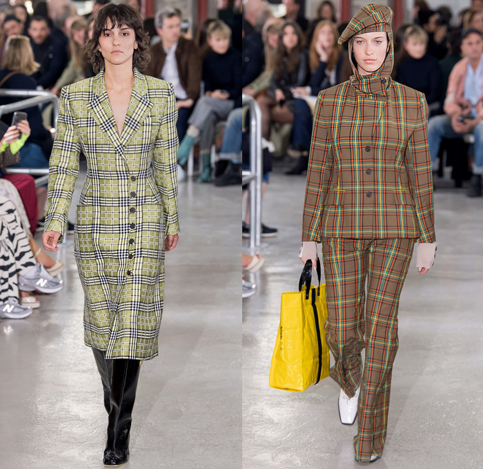 Aalto 2019-2020 Fall Autumn Winter Womens Runway Catwalk Looks - Mode à Paris Fashion Week France - Finlaand Contrast Stitching Denim Jeans Asymmetrical Knit Turtleneck Sweater Skirt Floral Abstract Print Mix Mash Up Panels Hoodie Headscarf Plaid Check Chain Hypnotic Stripes Onesie Rope Tied Buttons PVC Vinyl Jacket Quilted Puffer Parka Fur Shearling Pantsuit Coatdress Blouse Tote Bag Snakeskin Boots Hat Beret