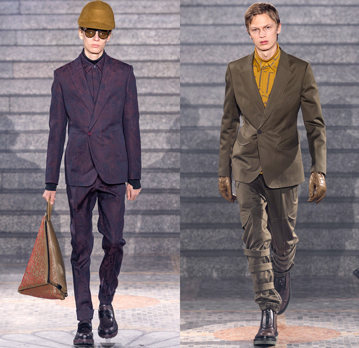 Ermenegildo Zegna XXX 2019-2020 Fall Autumn Winter Mens Runway Looks - Milano Moda Uomo Milan Fashion Week Italy - Couture Streetwear Knit Sweater Cardigan Walking Men Geometric Graphic Fur Plush Sweatshirt Outerwear Coat Quilted Puffer Down Parka Jacket Cargo Utility Pockets Corduroy Plaid Check Wide Band Single Button Boxy Blazer Suit Wool Necktie Slim Tapered Pants Leg Straps Aviator Ear Flap Shooting Hat Gloves Sunglasses Duffel Pyramid Bag Cesare Sneakers Boots