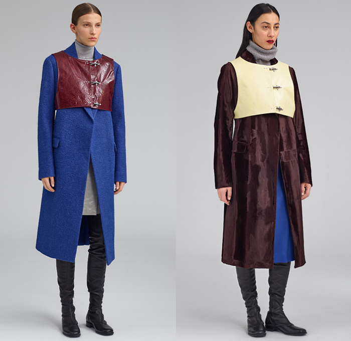 Fay 2019-2020 Fall Autumn Winter Womens Lookbook Presentation Arthur Arbesser - Milano Moda Donna Collezione Milan Fashion Week Italy - Firefighter Hooks Outerwear Military Trench Coat Cap Sleeve Quilted Puffer Parka Anorak Vest Gilet Crop Top Knit Turtleneck Tabard Check Wool Fleece Polished Leather Velvet Skirt Scarf Fanny Pack Waist Pouch Belt Bum Bag Thigh High Boots