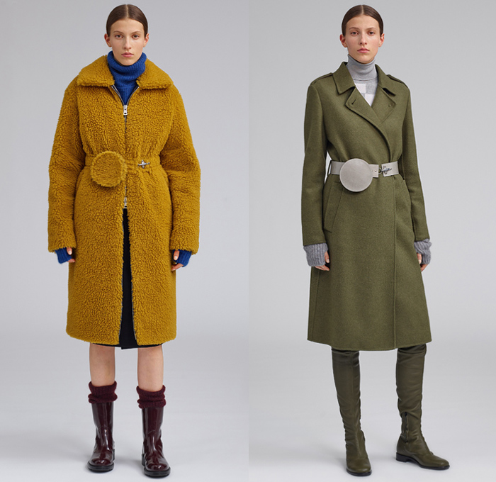 Fay 2019-2020 Fall Autumn Winter Womens Lookbook Presentation Arthur Arbesser - Milano Moda Donna Collezione Milan Fashion Week Italy - Firefighter Hooks Outerwear Military Trench Coat Cap Sleeve Quilted Puffer Parka Anorak Vest Gilet Crop Top Knit Turtleneck Tabard Check Wool Fleece Polished Leather Velvet Skirt Scarf Fanny Pack Waist Pouch Belt Bum Bag Thigh High Boots