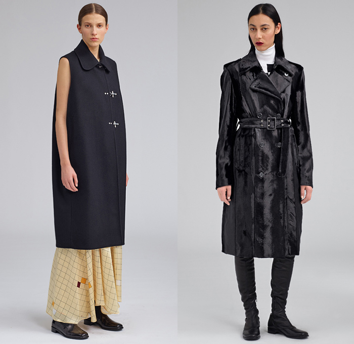 Fay 2019-2020 Fall Autumn Winter Womens Lookbook Presentation Arthur Arbesser - Milano Moda Donna Collezione Milan Fashion Week Italy - Firefighter Hooks Outerwear Military Trench Coat Cap Sleeve Quilted Puffer Parka Anorak Vest Gilet Crop Top Knit Turtleneck Tabard Check Wool Fleece Polished Leather Velvet Skirt Scarf Fanny Pack Waist Pouch Belt Bum Bag Thigh High Boots