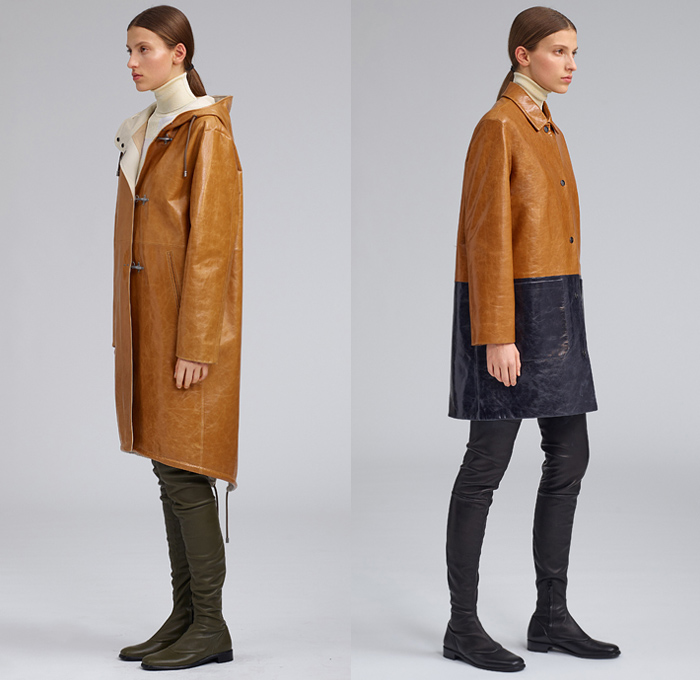 Fay 2019-2020 Fall Autumn Winter Womens Lookbook Presentation Arthur Arbesser - Milano Moda Donna Collezione Milan Fashion Week Italy - Firefighter Hooks Outerwear Military Trench Coat Cap Sleeve Quilted Puffer Parka Anorak Vest Gilet Crop Top Knit Turtleneck Tabard Check Wool Fleece Polished Leather Velvet Skirt Scarf Fanny Pack Waist Pouch Belt Bum Bag Thigh High Boots