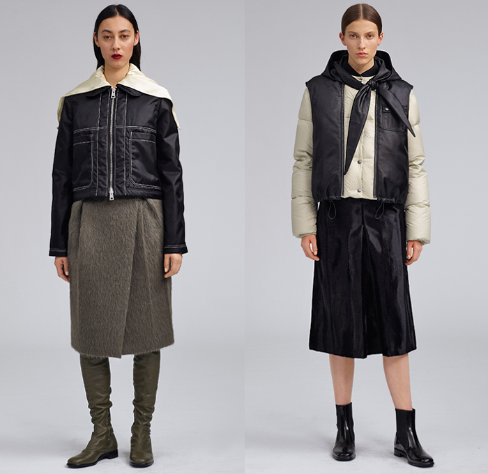 Fay 2019-2020 Fall Autumn Winter Womens Lookbook Presentation Arthur Arbesser - Milano Moda Donna Collezione Milan Fashion Week Italy - Firefighter Hooks Outerwear Military Trench Coat Cap Sleeve Quilted Puffer Parka Anorak Vest Gilet Crop Top Knit Turtleneck Tabard Check Wool Fleece Polished Leather Velvet Skirt Scarf Fanny Pack Waist Pouch Belt Bum Bag Thigh High Boots