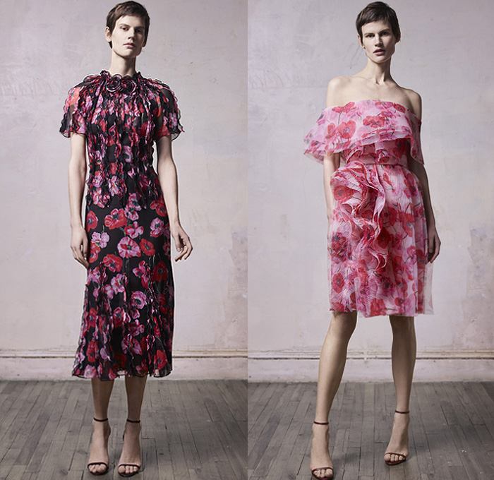 Jason Wu Collection 2019-2020 Fall Autumn Winter Womens Lookbook Presentation - New York Fashion Week NYFW - Sculptural Ogranic Shape Rose Petals Layering Tiered Flowers Floral Ruffles Frills Ruche Sheer Chiffon Tulle Satin Feathers Pleats Cinch Tied Knot Peplum Strapless Dress Ball Gown Eveningwear