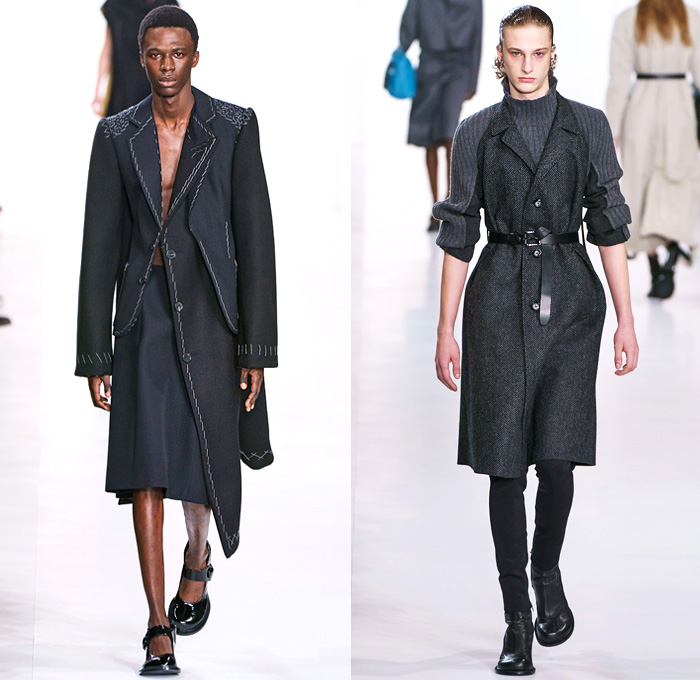 Maison Martin Margiela 2019-2020 Fall Autumn Winter Mens Runway Catwalk Looks John Galliano - Mode à Paris Fashion Week France - Co-Ed Swan Lake Glam Slam Minimalism Flamingo Nylon Sequence Felt Mackintosh Trench Coat Knit Deconstructed Hybrid Inside Out Stitches Puffer Quilted Down Bubble Grey Overdyed Sequins Plume Embroidery Herringbone Leather Couch Sheer Chiffon Twill High Shoulders Suit Trenchskirt Neoprene Skinny Pants Snakeskin Bag Clutch Boots Mary Jane Shoes