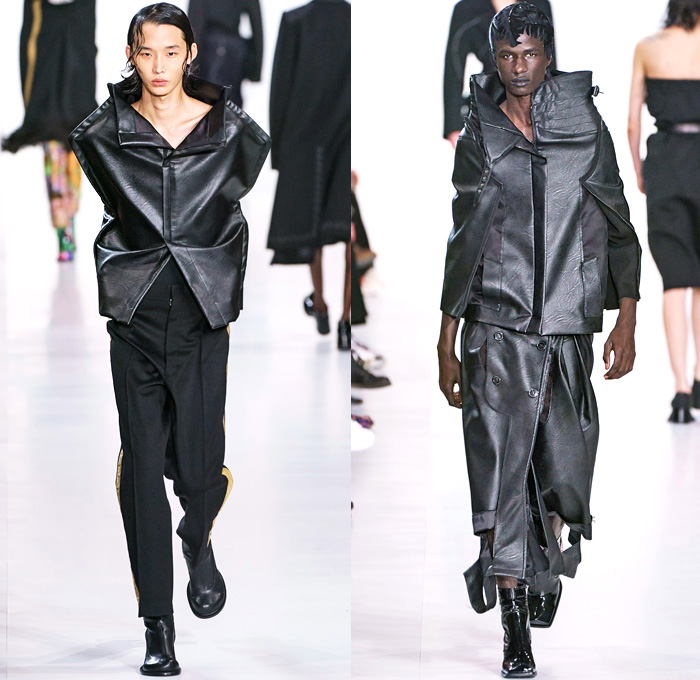 Maison Martin Margiela 2019-2020 Fall Autumn Winter Mens Runway Catwalk Looks John Galliano - Mode à Paris Fashion Week France - Co-Ed Swan Lake Glam Slam Minimalism Flamingo Nylon Sequence Felt Mackintosh Trench Coat Knit Deconstructed Hybrid Inside Out Stitches Puffer Quilted Down Bubble Grey Overdyed Sequins Plume Embroidery Herringbone Leather Couch Sheer Chiffon Twill High Shoulders Suit Trenchskirt Neoprene Skinny Pants Snakeskin Bag Clutch Boots Mary Jane Shoes