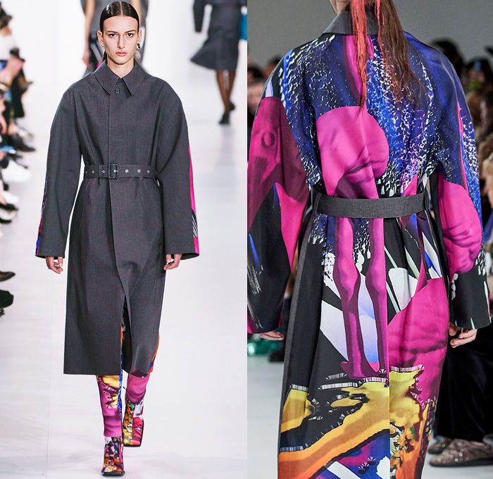 Maison Martin Margiela 2019-2020 Fall Autumn Winter Womens Runway Catwalk Looks John Galliano - Mode à Paris Fashion Week France - Co-Ed Swan Lake Glam Slam Minimalism Flamingo Nylon Sequence Felt Mackintosh Trench Coat Knit Deconstructed Hybrid Inside Out Stitches Wide Neck Wool Puffer Quilted Down Bubble Grey Bedazzled Sequins Plume Embroidery Couch Sheer Chiffon Twill High Shoulders Suit Trenchskirt Wide Leg Pants Zipper Handbag Boots Mary Jane Shoes