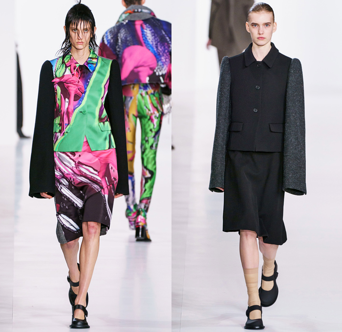 Maison Martin Margiela 2019-2020 Fall Autumn Winter Womens Runway Catwalk Looks John Galliano - Mode à Paris Fashion Week France - Co-Ed Swan Lake Glam Slam Minimalism Flamingo Nylon Sequence Felt Mackintosh Trench Coat Knit Deconstructed Hybrid Inside Out Stitches Wide Neck Wool Puffer Quilted Down Bubble Grey Bedazzled Sequins Plume Embroidery Couch Sheer Chiffon Twill High Shoulders Suit Trenchskirt Wide Leg Pants Zipper Handbag Boots Mary Jane Shoes