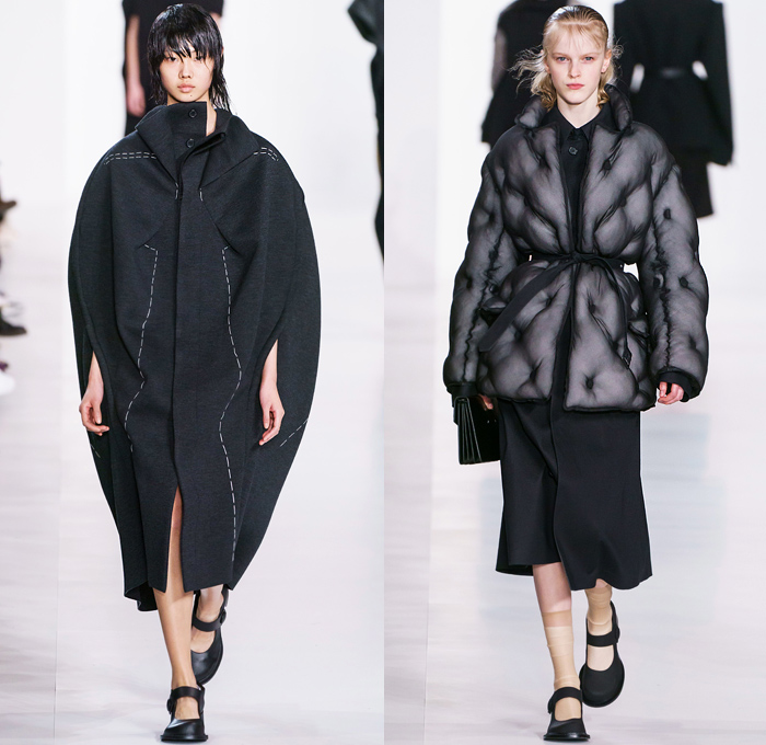 Maison Martin Margiela 2019-2020 Fall Autumn Winter Womens Runway Catwalk Looks John Galliano - Mode à Paris Fashion Week France - Co-Ed Swan Lake Glam Slam Minimalism Flamingo Nylon Sequence Felt Mackintosh Trench Coat Knit Deconstructed Hybrid Inside Out Stitches Wide Neck Wool Puffer Quilted Down Bubble Grey Bedazzled Sequins Plume Embroidery Couch Sheer Chiffon Twill High Shoulders Suit Trenchskirt Wide Leg Pants Zipper Handbag Boots Mary Jane Shoes