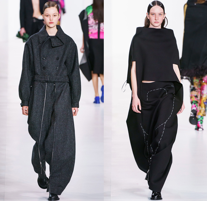 Maison Martin Margiela 2019-2020 Fall Autumn Winter Womens Runway Catwalk Looks John Galliano - Mode à Paris Fashion Week France - Co-Ed Swan Lake Glam Slam Minimalism Flamingo Nylon Sequence Felt Mackintosh Trench Coat Knit Deconstructed Hybrid Inside Out Stitches Wide Neck Wool Puffer Quilted Down Bubble Grey Bedazzled Sequins Plume Embroidery Couch Sheer Chiffon Twill High Shoulders Suit Trenchskirt Wide Leg Pants Zipper Handbag Boots Mary Jane Shoes