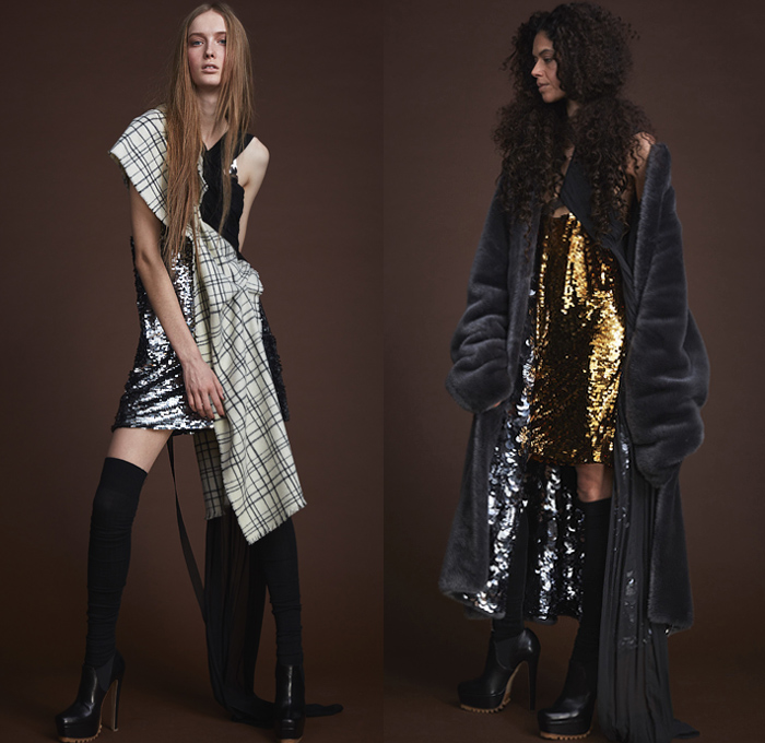 Vera Wang 2019-2020 Fall Autumn Winter Womens Lookbook Presentation - New York Fashion Week NYFW - Celtic Warrior Tonnag Shawl Draped Wool Chunky Knit Sweater Elongated Sleeves Ornamental Decorative Art Sheer Tulle Mesh Lace Embroidery Cutwork Needlework Flowers Floral Rope Plaid Tartan Check Pantsuit Wide Leg Palazzo Pants Gown Dress Pantsuit Layers Volume Stockings Tights Shorts Straps Ruffles High Slit Skirt Panel Sequins Bedazzled Tabard Stiletto Boots