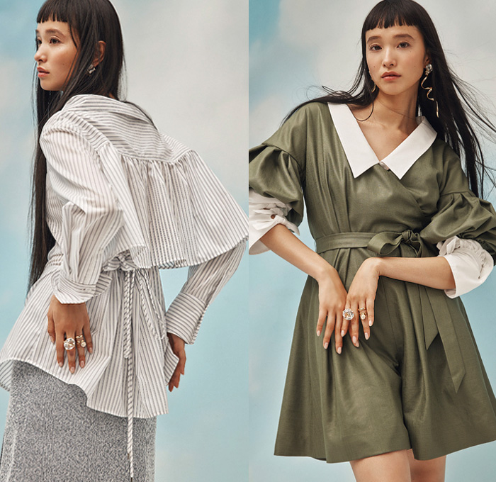 ADEAM by Hanako Maeda 2019 Pre-Fall Autumn Womens Lookbook Presentation - Deconstructed Hybrid Convertible Dress Ruffles Frills Ruched Parachute Shirtdress Bustier Handkerchief Hem Glen Plaid Check Cotton Poplin Reversible Bow Cuff Eco Leather Denim Jeans Jacket Cinch Drawstring Peplum Blazer Kimono Robe Romper Combishorts Knit Ribbed Sweaterdress Wrap Around Tie Up Knot Waist Asymmetrical Hem Cutout Shoulders Sneakers