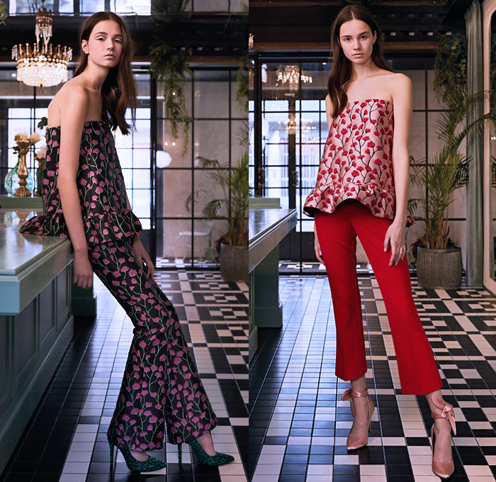 Be Blumarine 2019 Pre-Fall Autumn Womens Lookbook Presentation - Fur Plush Leopard Coat Houndstooth Mix Flowers Floral Dress Sheer Chiffon Tulle Gown Eveningwear Corduroy Pantsuit Turtleneck Knit Sweater Strapless Open Shoulders Blouse Ruffles Asymmetrical Hem Shirtdress Sweaterdress Beret Bedazzled Crystals Fringes Glitter Denim Shearling Jacket Miniskirt Cropped Jeans Wide Leg Palazzo Pants Tie Up Knotted Heels Fanny Pack Waist Pouch Bum Bag