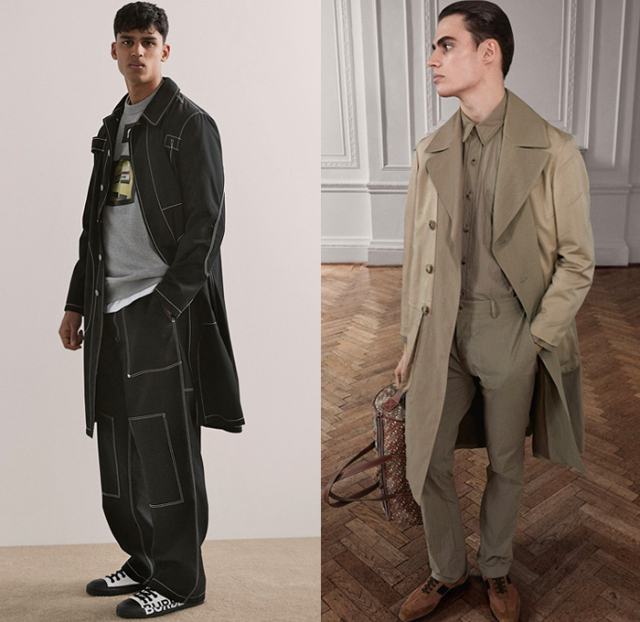 Burberry London 2019 Pre-Fall Autumn Mens Lookbook Presentation Riccardo Tisci - Hoodie Sweats Fleece Jogger Athleisure Sporty Streetwear Outerwear Trench Coat Parka Quilted Puffer Check Baggy Pants Suit Blazer Logo Mania Camouflage Utility Cargo Pockets Cross Pattern Fanny Pack Waist Pouch Bum Bag Backpack Trainers Sneakers 