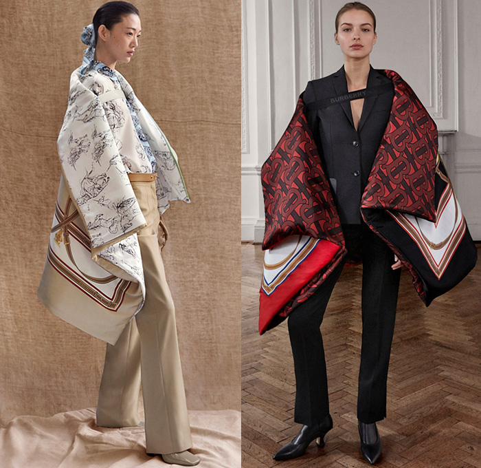 Burberry London 2019 Pre Fall Autumn Womens Lookbook Presentation Riccardo Tisci - Horses Drawings Straps Belts Vintage Family Portrait Print Shawl Logo Mania Pantsuit Quilted Puffer Vest Trench Coat Strapless Leg O'Mutton Sleeves Plush Fur Hooks Bedazzled Studs Tuxedo Stripe Leopard Grunge Drawstring Suede Check Accordion Pleats Tiered Fringes Tassels Lace Cutwork Embroidery Tie Up Knot Wide Leg Pants Miniskirt Handbag Briefcase Fanny Pack Waist Pouch Bum Bag