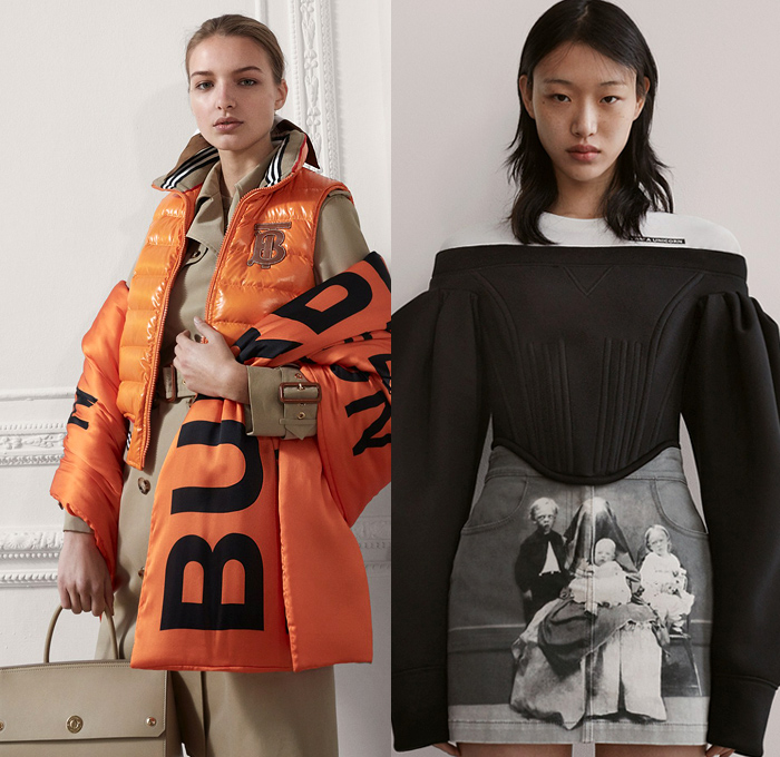 Burberry London 2019 Pre Fall Autumn Womens Lookbook Presentation Riccardo Tisci - Horses Drawings Straps Belts Vintage Family Portrait Print Shawl Logo Mania Pantsuit Quilted Puffer Vest Trench Coat Strapless Leg O'Mutton Sleeves Plush Fur Hooks Bedazzled Studs Tuxedo Stripe Leopard Grunge Drawstring Suede Check Accordion Pleats Tiered Fringes Tassels Lace Cutwork Embroidery Tie Up Knot Wide Leg Pants Miniskirt Handbag Briefcase Fanny Pack Waist Pouch Bum Bag