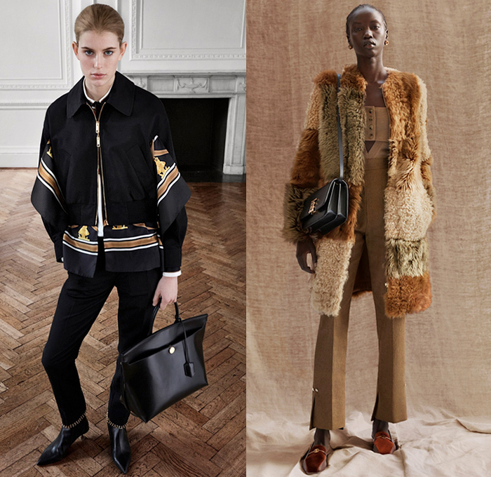 Burberry London 2019 Pre Fall Autumn Womens Lookbook Presentation Riccardo Tisci - Horses Drawings Straps Belts Vintage Family Portrait Print Shawl Logo Mania Pantsuit Quilted Puffer Vest Trench Coat Strapless Leg O'Mutton Sleeves Plush Fur Hooks Bedazzled Studs Tuxedo Stripe Leopard Grunge Drawstring Suede Check Accordion Pleats Tiered Fringes Tassels Lace Cutwork Embroidery Tie Up Knot Wide Leg Pants Miniskirt Handbag Briefcase Fanny Pack Waist Pouch Bum Bag