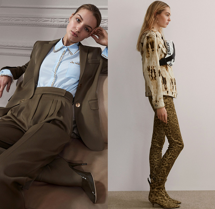 Burberry London 2019 Pre Fall Autumn Womens Lookbook Presentation Riccardo Tisci - Horses Drawings Straps Belts Vintage Family Portrait Print Shawl Logo Mania Pantsuit Quilted Puffer Vest Trench Coat Strapless Leg O'Mutton Sleeves Plush Fur Hooks Bedazzled Studs Tuxedo Stripe Leopard Grunge Drawstring Suede Check Accordion Pleats Tiered Fringes Tassels Lace Cutwork Embroidery Tie Up Knot Wide Leg Pants Miniskirt Handbag Briefcase Fanny Pack Waist Pouch Bum Bag