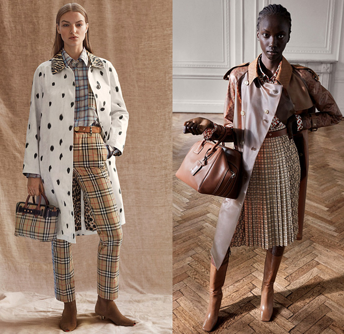 Burberry London 2019 Pre Fall Autumn Womens Lookbook Presentation Riccardo Tisci - Horses Drawings Straps Belts Vintage Family Portrait Print Shawl Logo Mania Pantsuit Quilted Puffer Vest Trench Coat Strapless Leg O'Mutton Sleeves Plush Fur Hooks Bedazzled Studs Tuxedo Stripe Leopard Grunge Drawstring Suede Check Accordion Pleats Tiered Fringes Tassels Lace Cutwork Embroidery Tie Up Knot Wide Leg Pants Miniskirt Handbag Briefcase Fanny Pack Waist Pouch Bum Bag