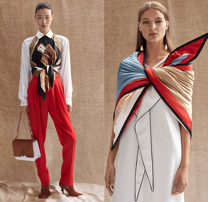 Burberry London 2019 Pre Fall Autumn Womens Lookbook Presentation Riccardo Tisci - Horses Drawings Straps Belts Vintage Family Portrait Print Shawl Logo Mania Pantsuit Quilted Puffer Vest Trench Coat Strapless Leg O'Mutton Sleeves Plush Fur Hooks Bedazzled Studs Tuxedo Stripe Leopard Grunge Drawstring Suede Check Accordion Pleats Tiered Fringes Tassels Lace Cutwork Embroidery Tie Up Knot Wide Leg Pants Miniskirt Handbag Briefcase Fanny Pack Waist Pouch Bum Bag