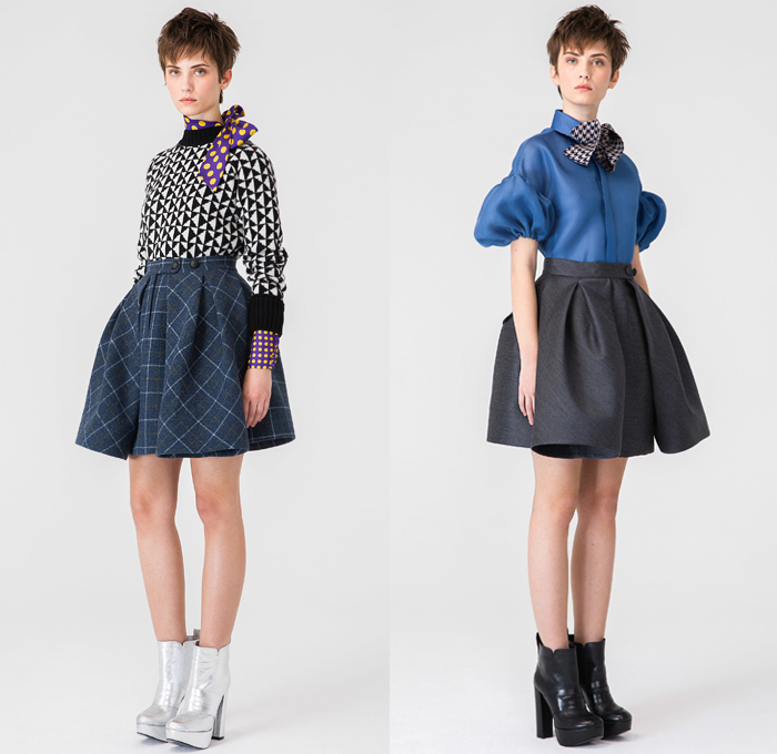 Dice Kayek 2019 Pre-Fall Autumn Womens Lookbook Presentation - Raw Dry Selvedge Denim Jeans Contrast Stitching High Poufy Shoulders Babydoll Dress Peplum Poodle Circle Skirt Bedazzled Gems Crystals Sequins Houndstooth Pied-de-Poule Check Plaid Wool Jacket Trench Coat Cargo Pockets Knit Sweater Blouse Miniskirt Sheer Ruffles Oversized Bow Butterflies Palm Tree Straps Belts Cutout Rope Pantsuit Buttons Scarf Boots