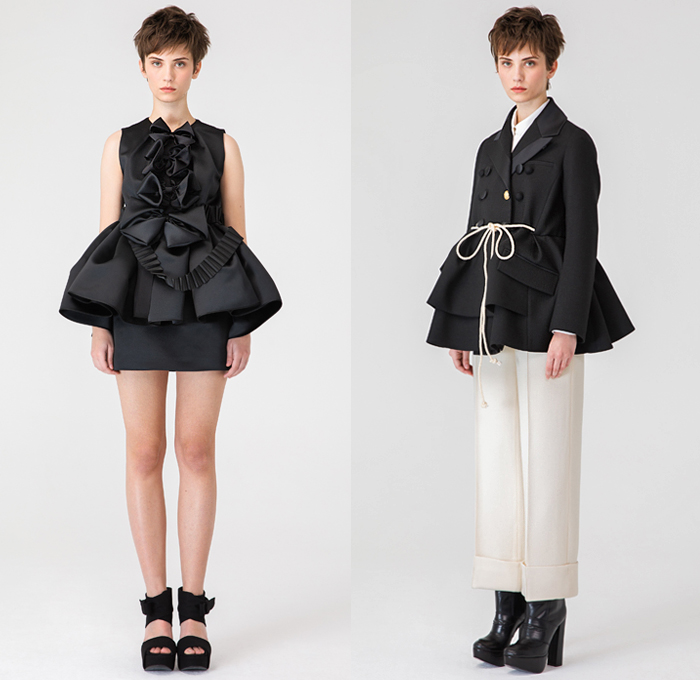 Dice Kayek 2019 Pre-Fall Autumn Womens Lookbook Presentation - Raw Dry Selvedge Denim Jeans Contrast Stitching High Poufy Shoulders Babydoll Dress Peplum Poodle Circle Skirt Bedazzled Gems Crystals Sequins Houndstooth Pied-de-Poule Check Plaid Wool Jacket Trench Coat Cargo Pockets Knit Sweater Blouse Miniskirt Sheer Ruffles Oversized Bow Butterflies Palm Tree Straps Belts Cutout Rope Pantsuit Buttons Scarf Boots