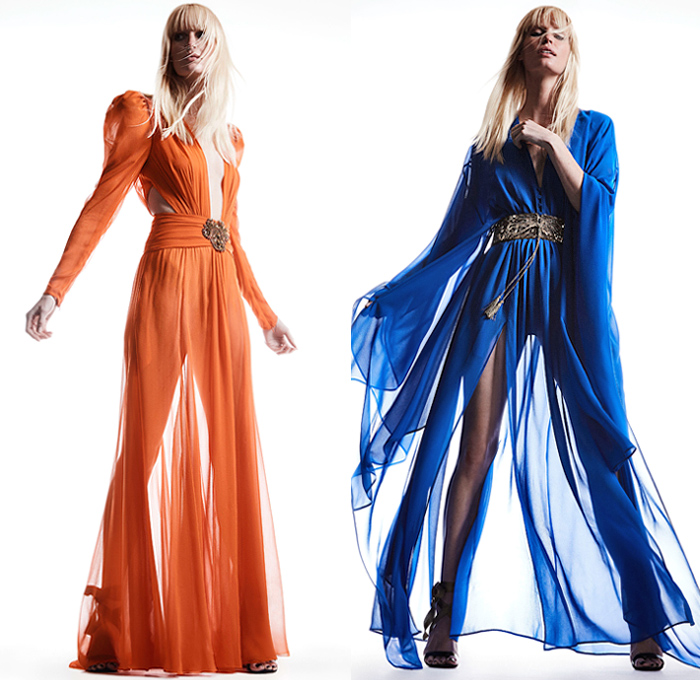 Peter Dundas 2019 Pre-Fall Autumn Womens Lookbook Presentation - 1970s Seventies Disco Bedazzled Adorned Sequins Lace Needlework Embroidery Crop Top Midriff Ruffles One Shoulder Sheer Chiffon Tulle Motorcycle Biker Jacket Fringes Lace Up Bow Knot Leather Onesie Jumpsuit Coveralls High Butterfly Shoulders Jacquard Handkerchief Mullet Dovetail High-Low Hem Decorative Art Heart Strapless Fluid Maxi Dress Goddess Gown Halterneck High Slit Wide Belt Shorts Strapped Heels
