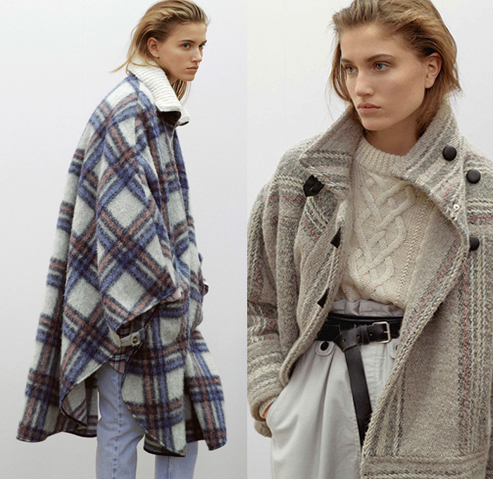 Étoile Isabel Marant 2019 Pre-Fall Autumn Womens Lookbook Presentation - Victorian Ruffles Lace Embroidery Needlework Leg O'Mutton Bell Sleeves High Waist Denim Jeans Panels Jacket Shearling Fur Knit Sweater Cardigan Quilted Vest Plaid Check Poncho Coat Henley Shirt Corduroy Flowers Floral Babydoll Dress Anorak Canvas Vintage Leather Cargo Pockets