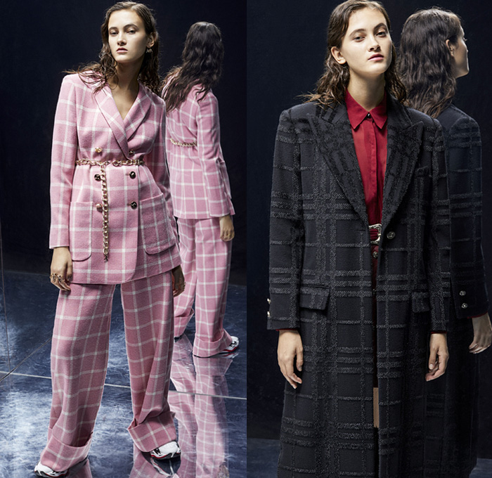 Just Cavalli 2019 Pre-Fall Autumn Womens Lookbook Presentation - Quilted Denim Jeans Coat Blazer Animalia Leopard Tiger Stripes Snakeskin Leather Jacket Kimono Robe Strapless Dress Cape Halterneck Accordion Pleats Embroidery Bedazzled Sequins Beads Studs Fringes Ruffles Plaid Check Flowers Floral Cowhide Knit Cardigan Blouse Miniskirt Sweater Bike Cycling Shorts Leggings Western Wrapped Boots Suede Handbag Fanny Pack Waist Pouch Bum Bag