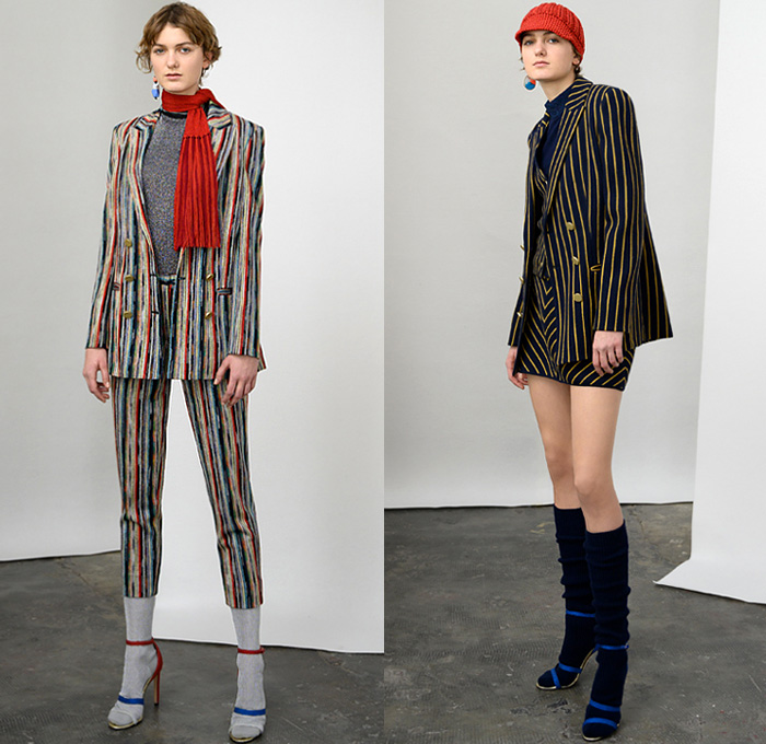 Missoni 2019 Pre-Fall Autumn Womens Lookbook Presentation - Chunky Knitwear Weave Frayed Raw Hem Alpaca Fur Shearling Upcycled Materials Nordic Geometric Decorative Sweaters British Sartorial Military Coat Uniforms Poncho Jacquard Patchwork Stripes Cardigan Sweaterdress Scarf Ombré Dégradé Denim Jeans Plaid Check Bomber Jacket Wide Leg Palazzo Pants Miniskirt Gloves Pantsuit Socks Leg Warmers Heels