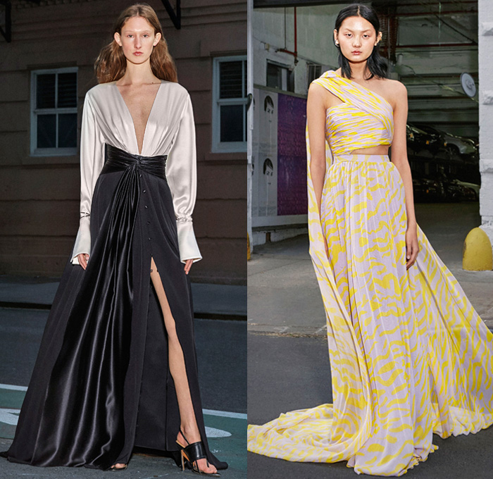 Prabal Gurung 2019 Pre-Fall Autumn Womens Mens Lookbook Presentation - Denim Jeans Shirtdress Tie Up Waist Wide Leg Flare Palazzo Pants Ruffles Tiered Blouse Zebra Stripes Athleisure Tracksuit One Shoulder Cargo Pockets Shorts Leggings Flowers Floral Print Dress Pantsuit Brocade Petal Hem Knit Sweaterdress Leg O'Mutton Sleeves Bedazzled Sequins Wrap Strapless Gown Headwear Lace Cutwork Plaid Check Sunglasses Kitten Heels Boots Trainers 