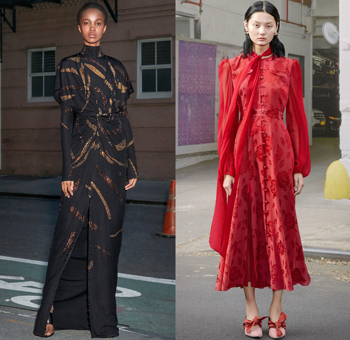 Prabal Gurung 2019 Pre-Fall Autumn Womens Mens Lookbook Presentation - Denim Jeans Shirtdress Tie Up Waist Wide Leg Flare Palazzo Pants Ruffles Tiered Blouse Zebra Stripes Athleisure Tracksuit One Shoulder Cargo Pockets Shorts Leggings Flowers Floral Print Dress Pantsuit Brocade Petal Hem Knit Sweaterdress Leg O'Mutton Sleeves Bedazzled Sequins Wrap Strapless Gown Headwear Lace Cutwork Plaid Check Sunglasses Kitten Heels Boots Trainers 