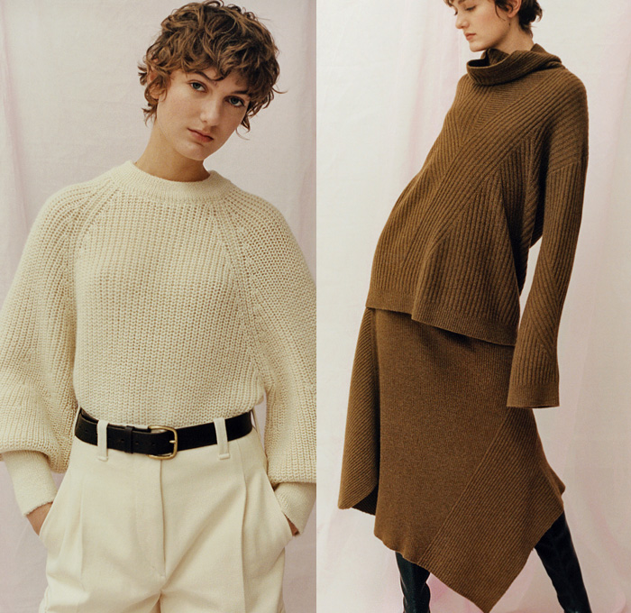 Pringle of Scotland 2019 Pre-Fall Autumn Womens Lookbook Presentation - Patchwork Chunky Ribbed Cable Knit Sweater Argyle Draped Turtleneck Jersey Sweaterdress Scarf Leg O'Mutton Sleeves Angular Handkerchief Hem Skirt Cape Wide Leg Trousers Cargo Pants Boots