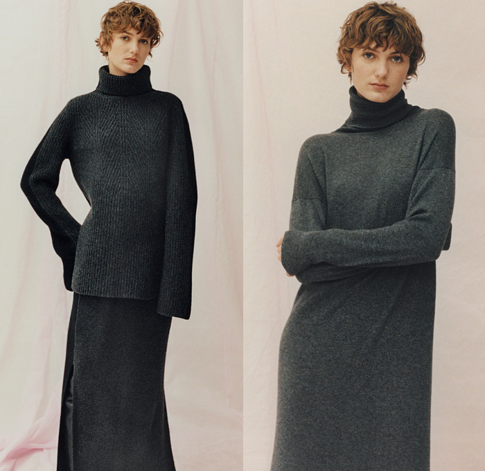 Pringle of Scotland 2019 Pre-Fall Autumn Womens Lookbook Presentation - Patchwork Chunky Ribbed Cable Knit Sweater Argyle Draped Turtleneck Jersey Sweaterdress Scarf Leg O'Mutton Sleeves Angular Handkerchief Hem Skirt Cape Wide Leg Trousers Cargo Pants Boots