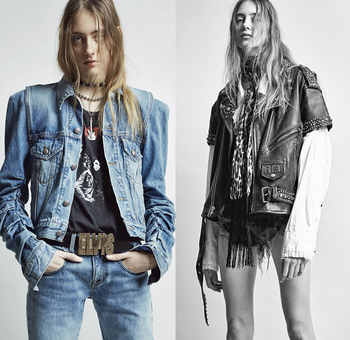 R13 by Chris Leba 2019 Pre-Fall Autumn Womens Lookbook Presentation - Marie Antoinette Rock n' Roll Grunge Elvis Leather Jacket Blazer Check Pinstripe Embroidery Metallic Studs Bedazzled Ruffles Blouse Leopard Destroyed Destructed Frayed Raw Hem Denim Jeans Camouflage Parka Cutoffs Shorts Jorts Cargo Utility Pockets Motorcycle Biker Straps Scarf Fringes Acid Wash Safety Pins Flowers Floral Choker Guitar Necklace Vest Sneakers Cinched Leg Boots