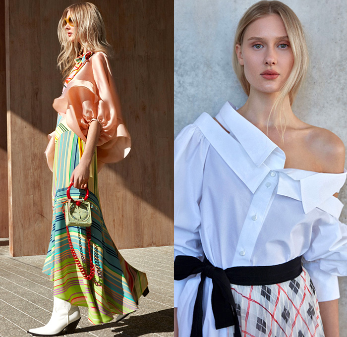 Silvia Tcherassi 2019 Pre-Fall Autumn Womens Lookbook Presentation - Breezy Silk Satin Maxi Dress Polka Dots Tie Up Cutout Waist Knot Bow Leg O'Mutton Sleeves Flowers Floral Print Kimono Robe Houndstooth Wrap Midriff Top Accordion Pleats Stripes Double Collar Check Plaid Trench Coat Jacket Swimwear Sheer Chiffon Asymmetrical Hem Tie-Dye Halterneck Cropped Pants Cycling Bike Compression Shorts Basket Bum Bag Fanny Pack Boots