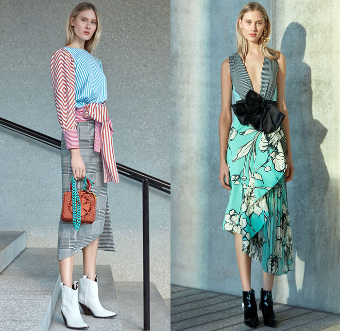 Silvia Tcherassi 2019 Pre-Fall Autumn Womens Lookbook Presentation - Breezy Silk Satin Maxi Dress Polka Dots Tie Up Cutout Waist Knot Bow Leg O'Mutton Sleeves Flowers Floral Print Kimono Robe Houndstooth Wrap Midriff Top Accordion Pleats Stripes Double Collar Check Plaid Trench Coat Jacket Swimwear Sheer Chiffon Asymmetrical Hem Tie-Dye Halterneck Cropped Pants Cycling Bike Compression Shorts Basket Bum Bag Fanny Pack Boots