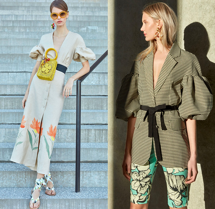 Silvia Tcherassi 2019 Pre-Fall Autumn Womens Lookbook Presentation - Breezy Silk Satin Maxi Dress Polka Dots Tie Up Cutout Waist Knot Bow Leg O'Mutton Sleeves Flowers Floral Print Kimono Robe Houndstooth Wrap Midriff Top Accordion Pleats Stripes Double Collar Check Plaid Trench Coat Jacket Swimwear Sheer Chiffon Asymmetrical Hem Tie-Dye Halterneck Cropped Pants Cycling Bike Compression Shorts Basket Bum Bag Fanny Pack Boots