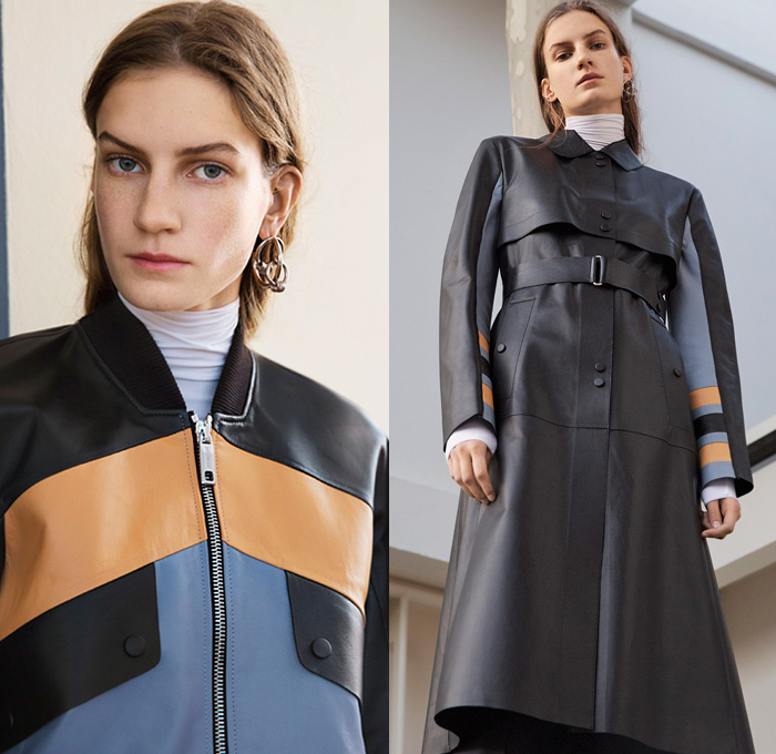 Sportmax 2019 Pre-Fall Autumn Womens Lookbook Presentation - Leather Trench Coat Hoodie Zipper Tabard Vest Panels Turtleneck Knit Sweater Cardigan Extended Cap Sleeves Stars Mullet High Low Hem Wool Wide Leg Slouchy Pants Dress Shorts Handbag Moccasins 