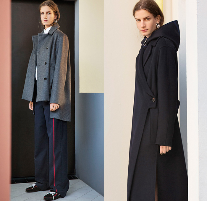 Sportmax 2019 Pre-Fall Autumn Womens Lookbook Presentation - Leather Trench Coat Hoodie Zipper Tabard Vest Panels Turtleneck Knit Sweater Cardigan Extended Cap Sleeves Stars Mullet High Low Hem Wool Wide Leg Slouchy Pants Dress Shorts Handbag Moccasins 