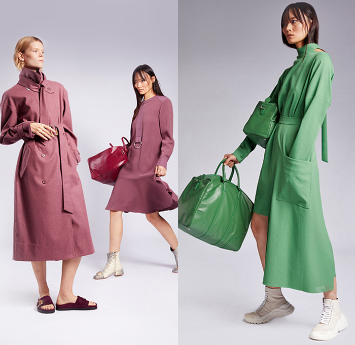 Tibi 2019 Pre-Fall Autumn Womens Lookbook Presentation - Amy Smilovic - Denim Jeans Blazer Pants Trousers Check Plaid Pantsuit 69 Crocodile Gold Belt Onesie Jumspuit Coveralls Wide Leg Pleats Angular Peplum Ants Graphic Strapless Dress Bedazzled Sequins Patchwork Lace Embroidery Needlework Fur Plush Trench Coat Culottes Shirtdress Caftan Handbag Tote Duffel Bag Leopard High Tops Trainers Slippers Sandals