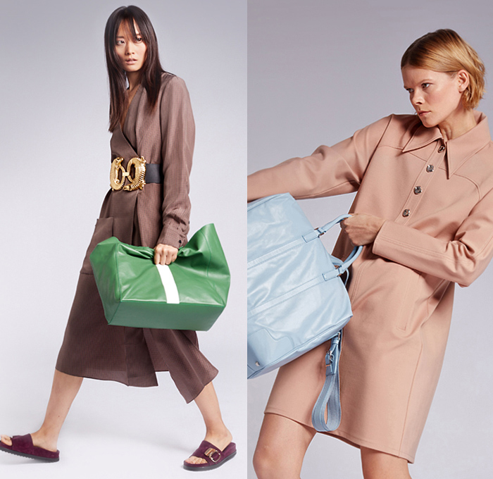 Tibi 2019 Pre-Fall Autumn Womens Lookbook Presentation - Amy Smilovic - Denim Jeans Blazer Pants Trousers Check Plaid Pantsuit 69 Crocodile Gold Belt Onesie Jumspuit Coveralls Wide Leg Pleats Angular Peplum Ants Graphic Strapless Dress Bedazzled Sequins Patchwork Lace Embroidery Needlework Fur Plush Trench Coat Culottes Shirtdress Caftan Handbag Tote Duffel Bag Leopard High Tops Trainers Slippers Sandals